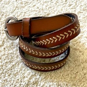 JJill brown leather belt with decorative stitching